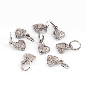 Pave Diamond Heart Charm Pendant: 925 Sterling Silver Jewelry (10mmx7mm)