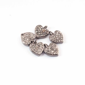 Pave Diamond Heart Charm Pendant: 925 Sterling Silver Jewelry (9mmx7mm)