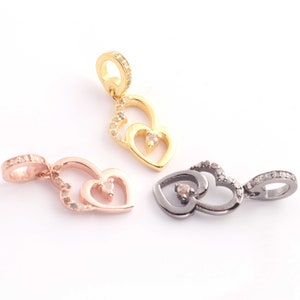 Pave Diamond Heart Charm Pendant: 925 Sterling Silver Jewelry (17mmx10mm)