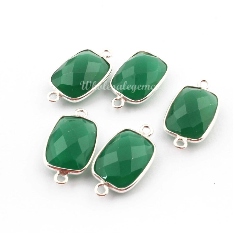 Rectangle Shape 18mmx11mm-21mmx11mm BS001 925 Sterling Silver Jewelry 5 Pcs Green Onyx Gemstone Pendant /& Connector