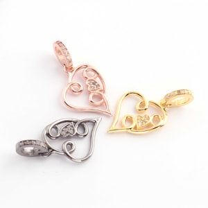 Pave Diamond Heart Charm Pendant: Sterling Silver Jewelry (19mmx13mm)