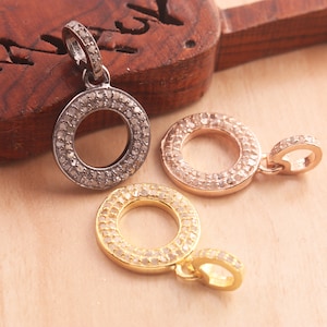 1 Pc Unique Pave Diamond Round Charm Pendant, 18mmx15mm 925 Sterling Silver/Vermeil Pendant You Choose WG179