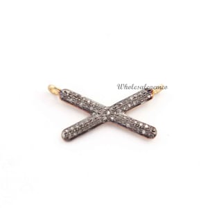 1 Pc Pave Diamond Cross Pendant, Double Bail Pendant, 13mmx26mm, 925 Sterling Vermeil, Pave Diamond Pendant DJ066
