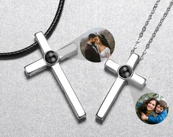 S925 Cross Picture Necklace, Personalized Photo Projection Cross Pendant Necklace, Customized Necklace for Couple Women Men Boys Girls