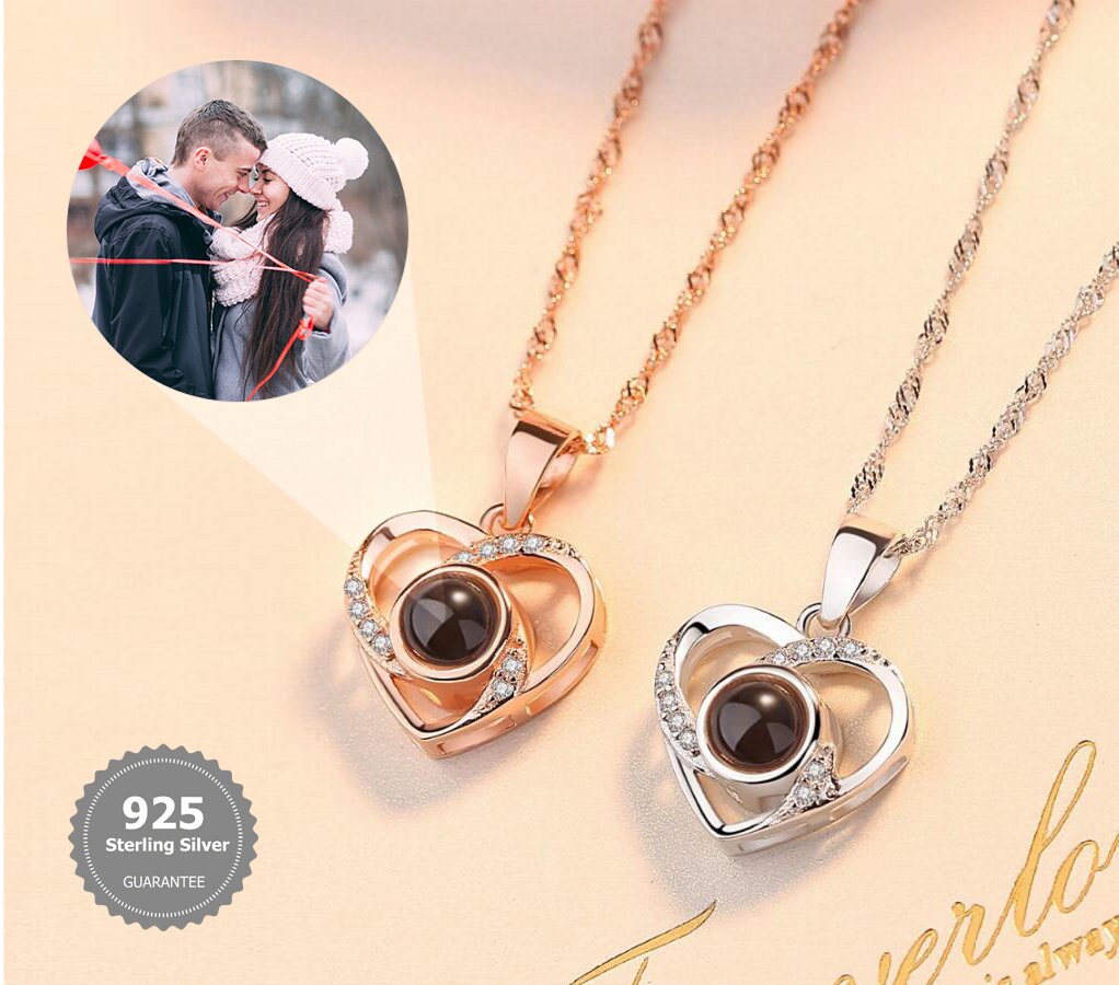 Custom Photo Projection Necklace Pendant Heart Round 925 Sterling Silv –  JUUR Personalized Jewelry