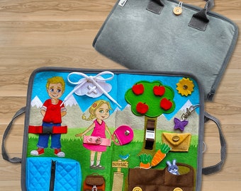 BUSYBAG : BusyBoard - Learn how to use different closures - Activity suitcase - Fine motor skills toy - Children 2 to 6 years