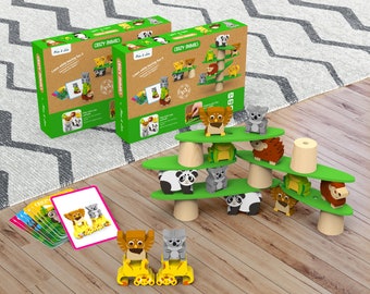 DOUBLE PACK Crazy Animals : Le Jouet d'équilibre par Max & Lea - Pour enfant de 1 an à 6 ans - Formes à empiler - Motricité fine et éveil