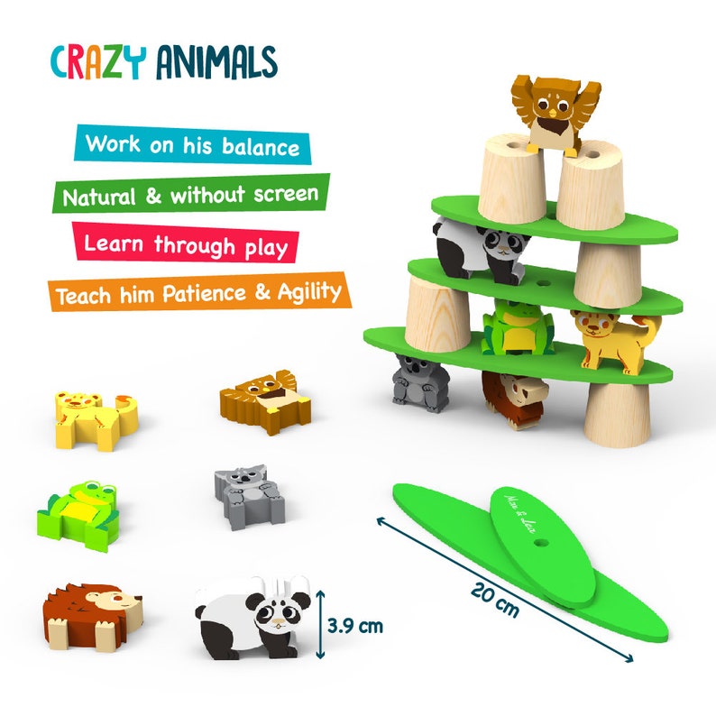Crazy Animals: The balance toy by Max & Lea For children aged 1 to 6 years Stacking shapes Fine motor skills and development image 10