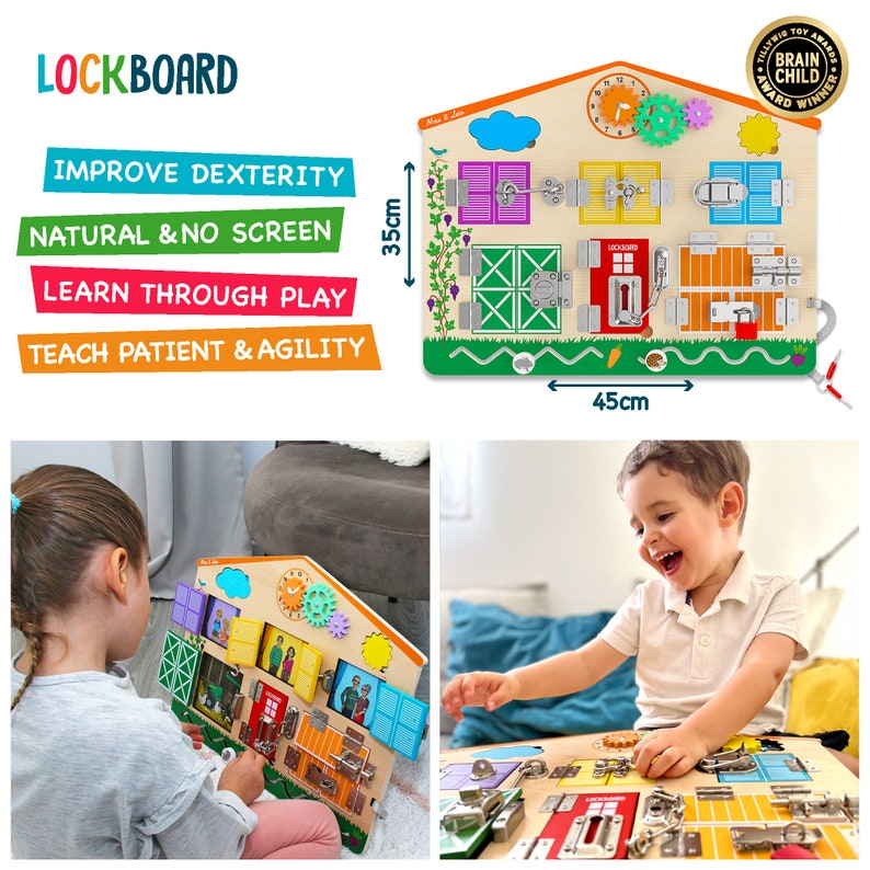 LOCKBOARD : Wooden Busyboard Realistic educational toy Locking board Learn how to use different closures Children 2 6 years old image 3