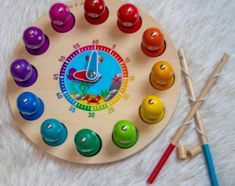 CLOCKBOARD : Magnetic fishing toy - Clock toy - Help children learn to read the time - Developing fine motor skills - Children 1 to 6 years