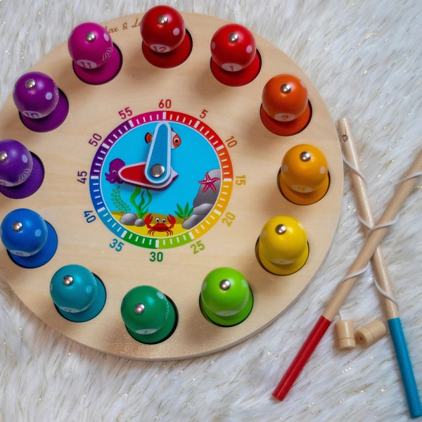 CLOCKBOARD : Magnetic fishing toy - Clock toy - Help children learn to read the time - Developing fine motor skills - Children 1 to 6 years