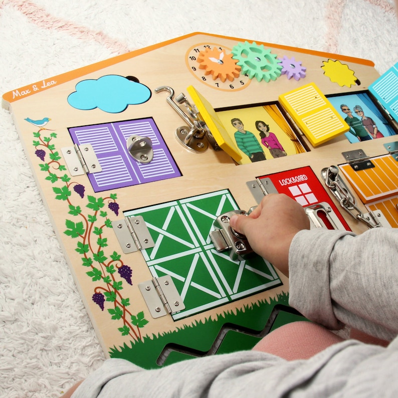 LOCKBOARD : Wooden Busyboard Realistic educational toy Locking board Learn how to use different closures Children 2 6 years old image 7