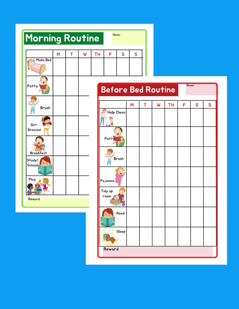 Weekly Routine Charts With Pictures for Kids Girls Boys Toddlers