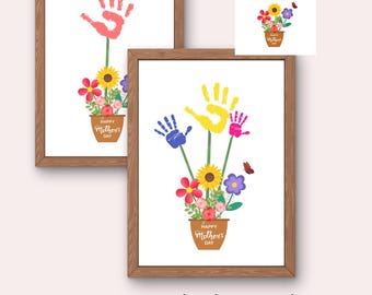 Muttertag Handabdruck Kunsthandwerk |Druckbarer Blumentopf | DIY Wandbild für Kinder Kinder Vorschule Kindergarten Kleinkind Baby |Geschenk Mama Oma