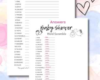 Baby Shower Word Scramble with Answer Key | Games | Baby Shower Boy Girl Words | Gender Neutral | Instant Download