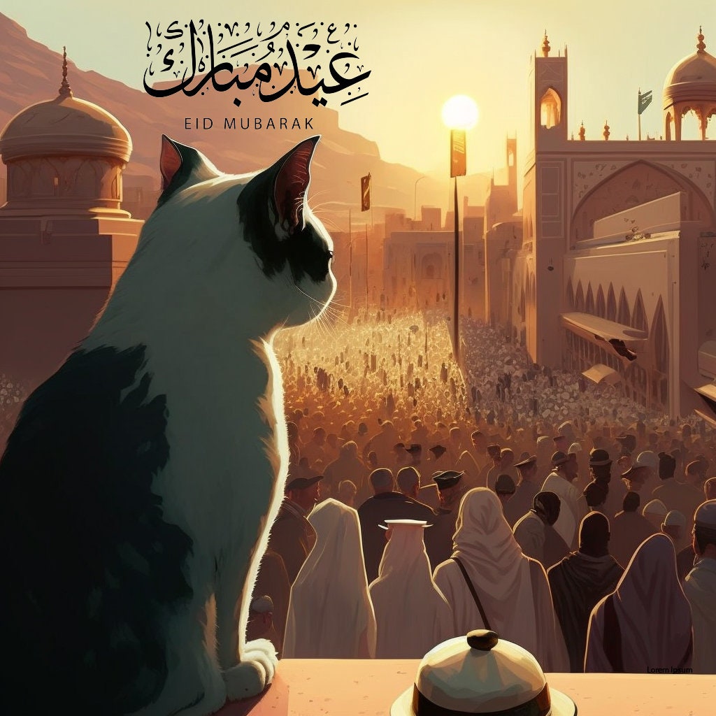 Eid Mubarak Card With Cat Etsy
