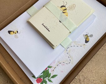Bee Stationery Gift Set, with writing paper, envelopes, note cards, notebook and pen, with bee design