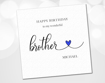 Personalised Brother Birthday Card, Customised Brother Birthday card, Simple Brother Birthday Card