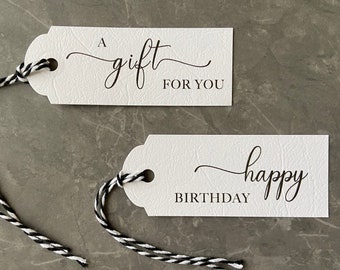 Gift Tags Bag of 12/24/48, Happy Birthday Tags and Gift for You tags, with black and white cotton twine