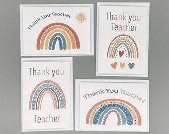 Teacher Thank You cards, Set of 4 Thank You Cards, Rainbow Teacher Cards, End of Term Cards