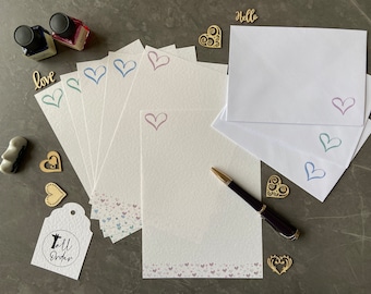 Writing paper set with envelopes, heart pattern, 10 sheets 20 sheets or 30 sheets, for love letters, pen pals, wedding vows