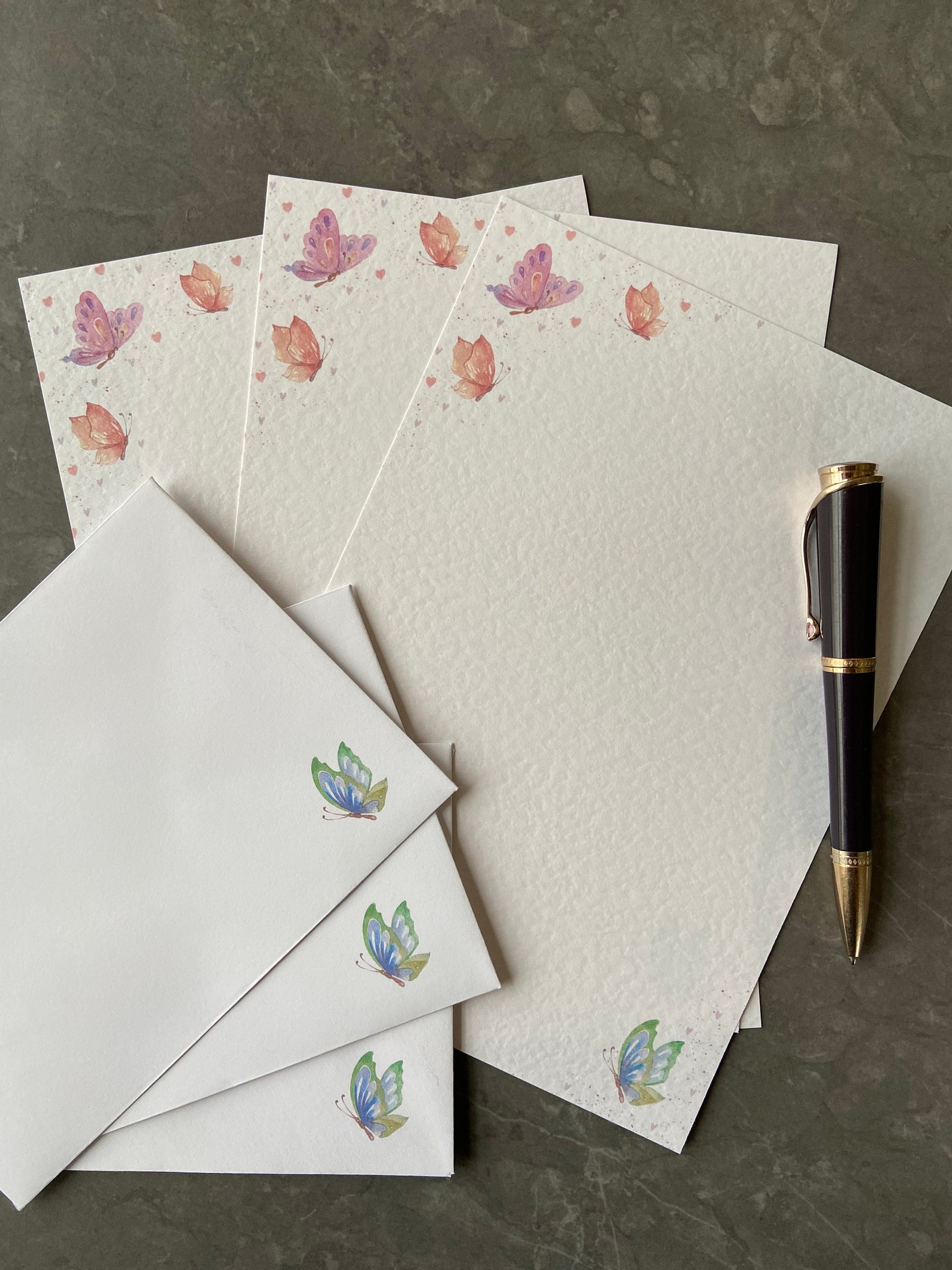 Writing Paper Set With Envelopes Butterfly and Heart Pattern Etsy UK