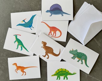 Dinosaur Cards, Note Cards, Thank you cards, Kid's Thank You Cards, Kids Stationery, Pack of 8