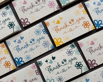 Thank You Card Set, Daisy illustrated Pack of Note Cards, Recycled Sustainable Cards, Wedding Thank You Cards, Teacher Thanks, Blank cards