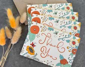 Thank You Note Cards, Floral Blank Card Multipack for Thank You Messages, Teacher Thanks, Pack of Cards, Recycled Note Cards with envelopes