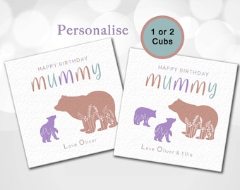 Mummy Bear Birthday Card, Personalised Mummy Birthday card, Mama Bear Card, From the Kids to Mummy