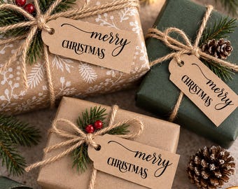 Kraft Christmas Gift Tags | Merry Christmas Tags | Brown Card Present Tags | Pack of 10