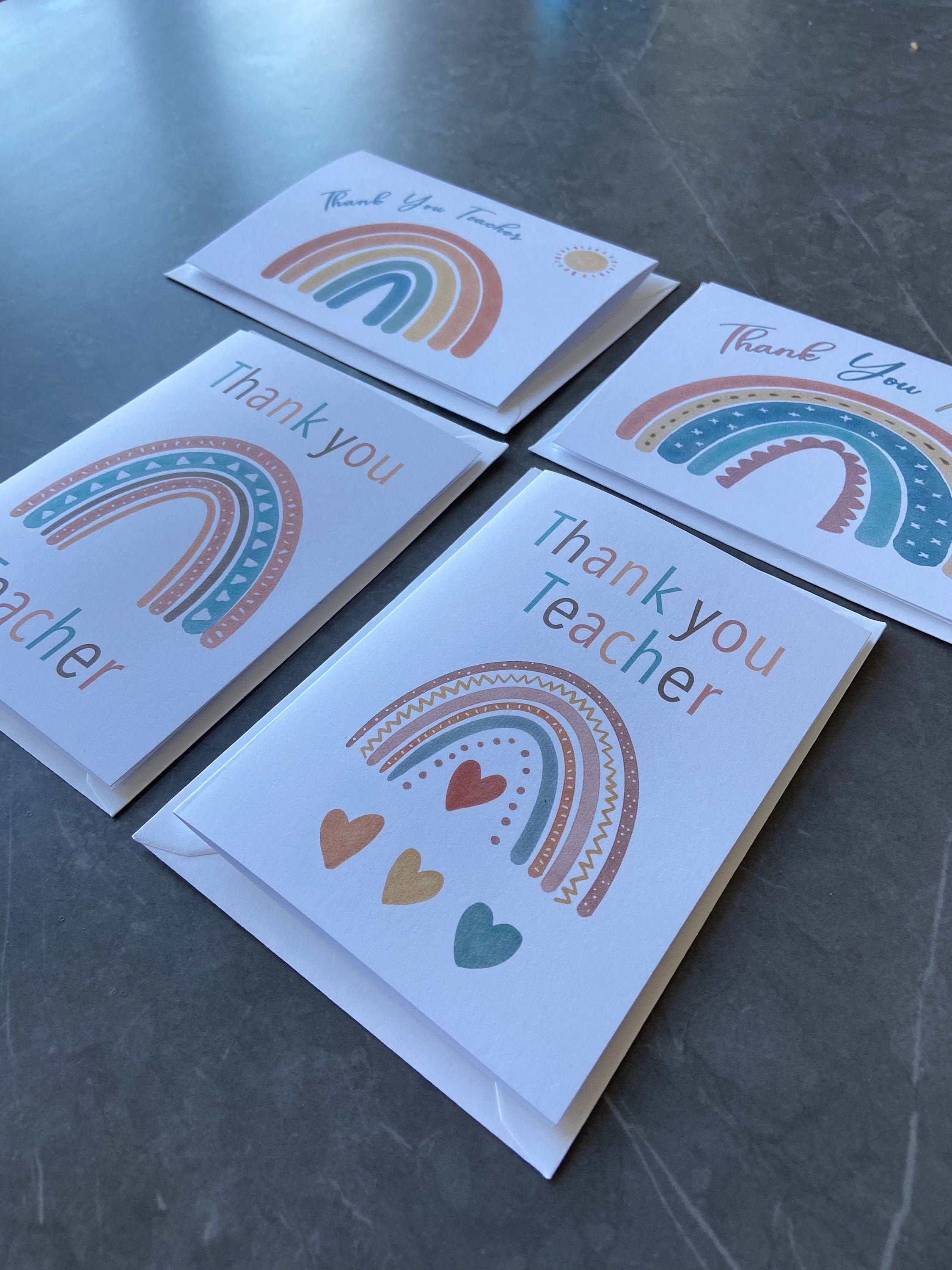 Teacher Thank You cards / Set of 4 Thank You Cards / Rainbow Teacher …