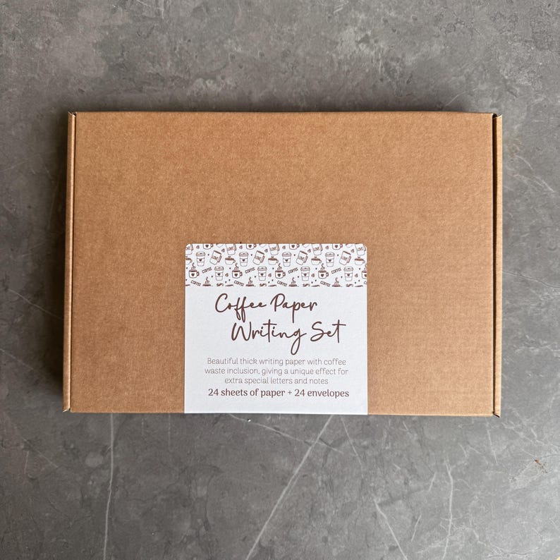 Papel de escribir con extracto de café, juego de cartas, regalo para amantes del café, amigos por correspondencia, papel especial ecológico Large set 24+24