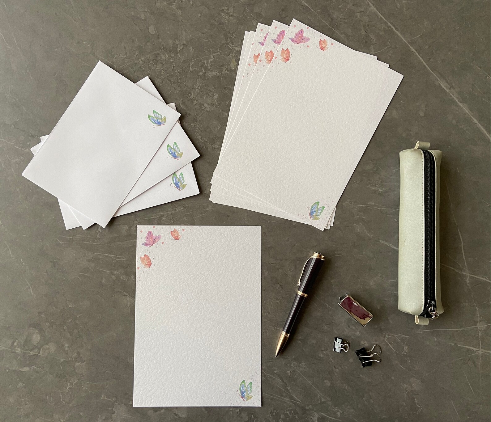 Writing Paper Set With Envelopes Butterfly and Heart Pattern Etsy UK
