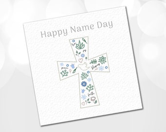 WHITE COTTON CARDS Rosa Huellas On Your Naming Day Tarjeta De Mano