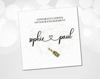 Personalised Engagement Card, Congratulations on Engagement Card, Customised Engagement Card with champagne illustration
