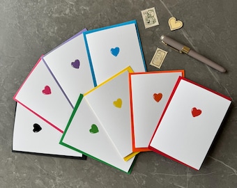 Multicoloured Love Heart Cards, Rainbow Colour Note Cards, Love Notes, Blank Card, Love Letter, Thank you cards
