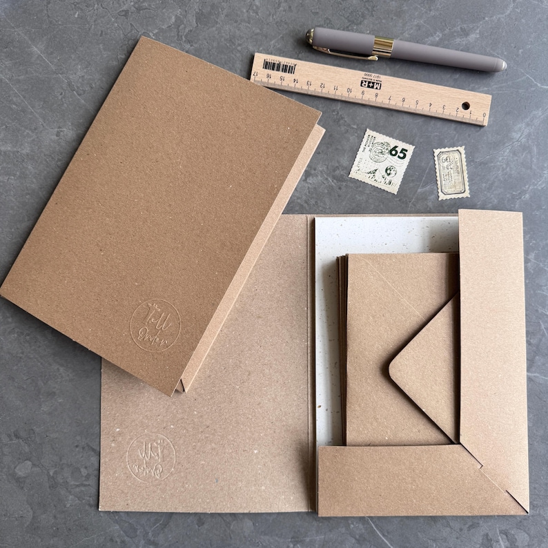 Papel de escribir con extracto de café, juego de cartas, regalo para amantes del café, amigos por correspondencia, papel especial ecológico Small set 12+12