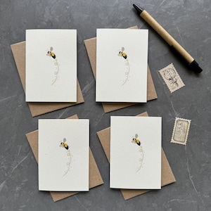 Little Note Cards with envelopes, Bumble Bee Cards , Gift Cards, Eco friendly, Recycled, Thank you Notelets, small cards, sustainable