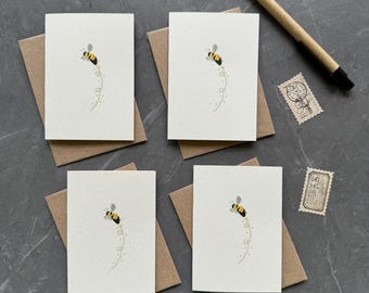 Little Note Cards with envelopes, Bumble Bee Cards , Gift Cards, Eco friendly, Recycled, Thank you Notelets, small cards, sustainable