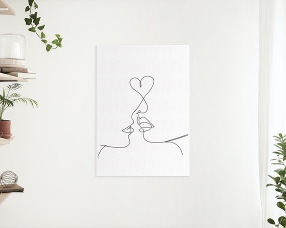 Intimate Art Couple Kiss Line Art Romantic Wall Art Romance 