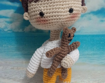 Padrão amigurumi criança e urso espanhol e inglês