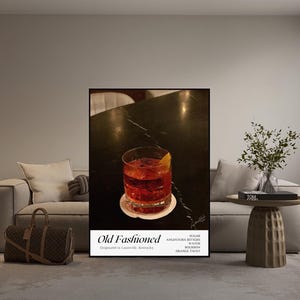 Old Fashioned Print, Luxury Old Fashioned Cocktail Painting, Digital Art, Home Bar Enhancement, Drink Enthusiast Gift
