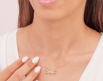 925K Sterling Dragonfly Charm Pendant Necklace,  Dainty Dragonfly Necklace, 925 Sterling Silver, Gold Rose & Gold Plated