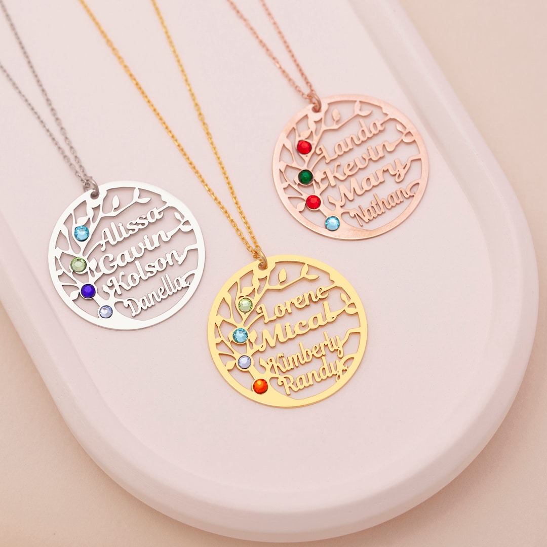 Birthstone Family Tree Necklace for Mom Personalized Family Tree
