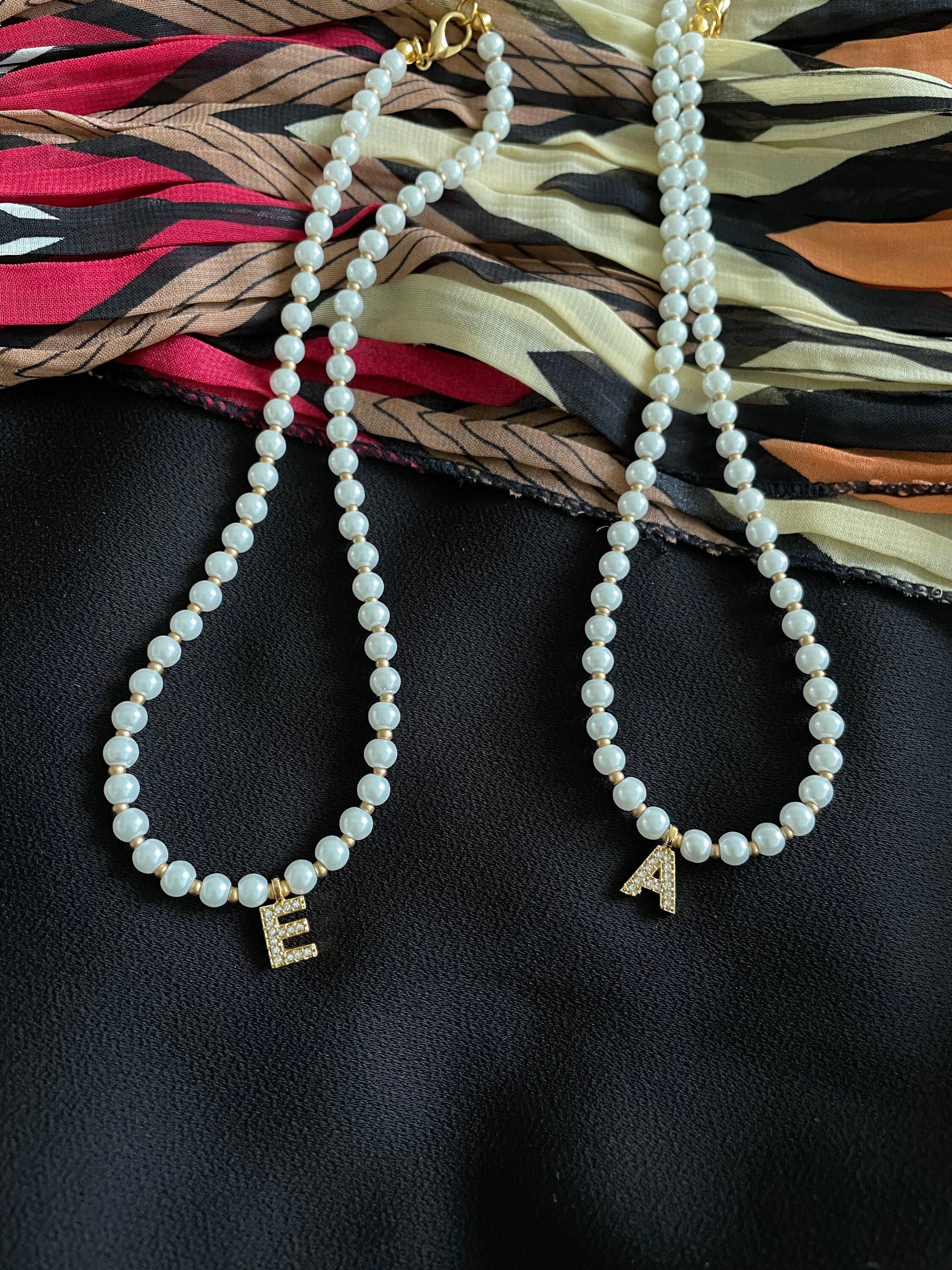 Pearl Letter Charm Necklace 24k Gold Letter Choker Pearl Initial