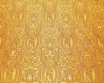 Gold angel liturgical brocade. Lighweight church fabric. Sold by meter. Fabric for clergy vestment. Ecclesiastical apparel. Altar fabric