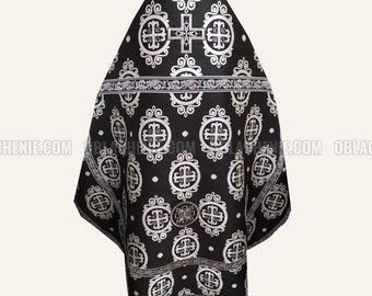 Black orthodox clerical vestment. Priest set vestment. Metallic brocade. Custom Church vestments. Ecclesiastical apparel. Black priest robe