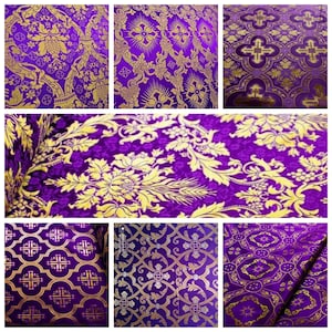 High quality nonmetallic purple liturgical brocade. Mane samples. Sold by meter. Clergy apparel. Christian cloth. Brocade fabric
