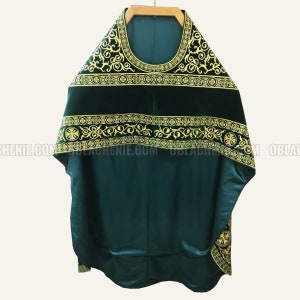 Green priest set vestment. Machine embroidery.  Liturgical orthodox vestments. Ecclesiastical apparel. Priest clergy vestment